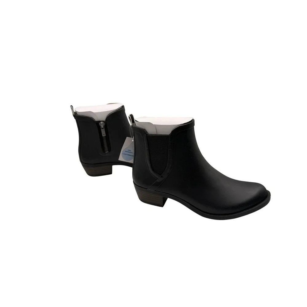 Lucky Brand Basel H2O Black Rubber Rain Ankle Boots womans‎ 9M LK-BASELH2O NEW
